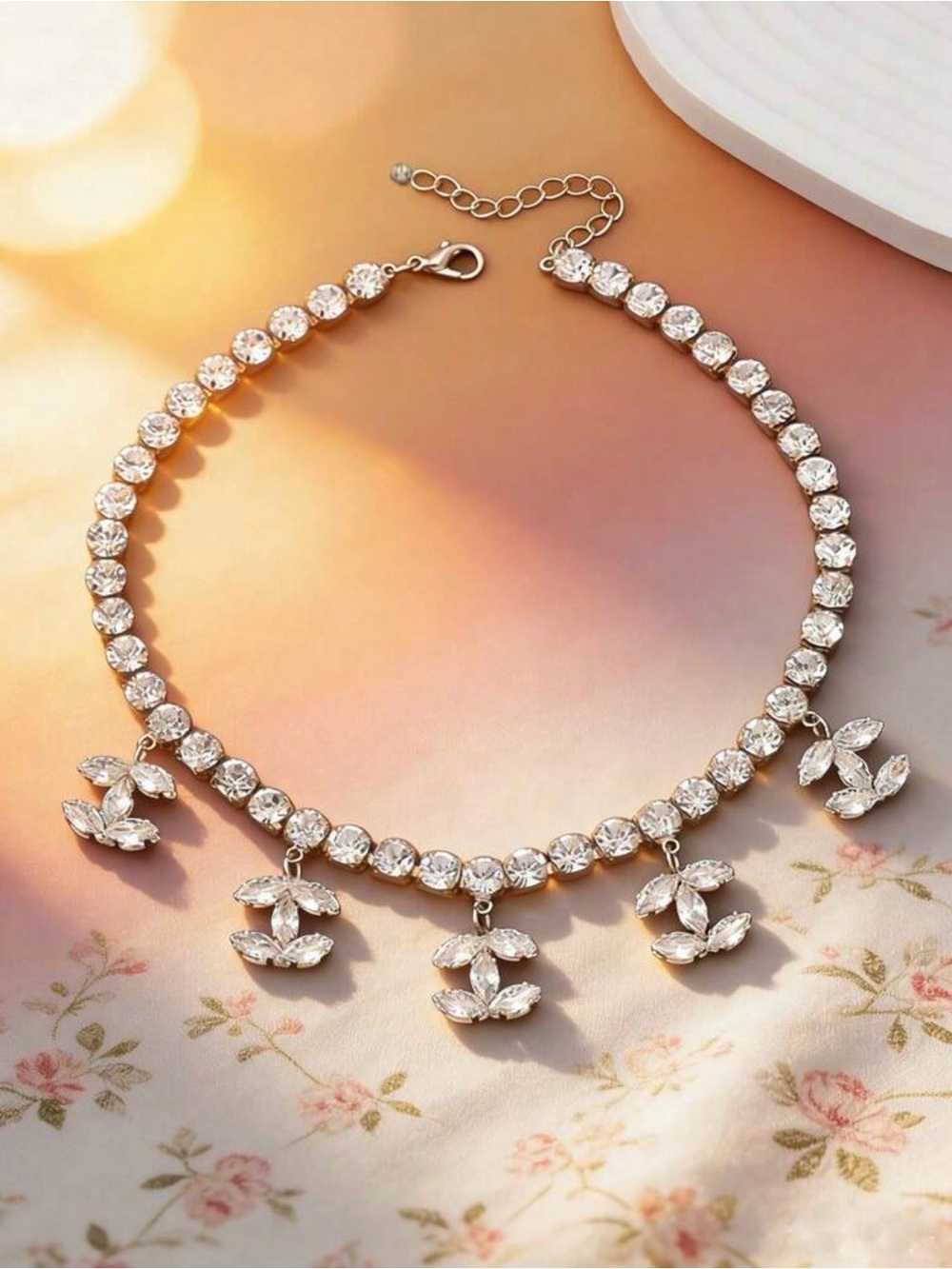 Crystal Charm Silver Choker Necklace - Women's Jewelry - Picture 2 of 4